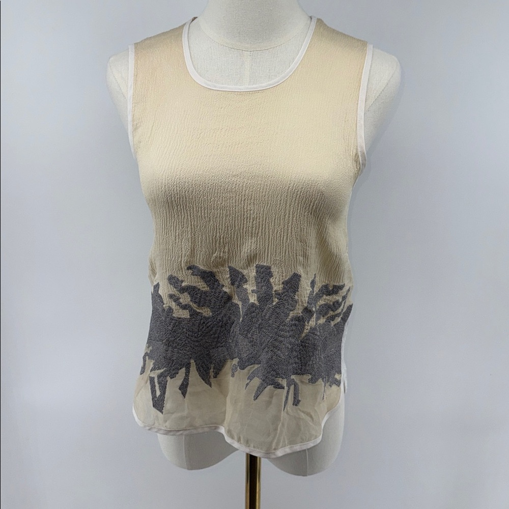 Boho Sleeveless Beige Embroidered Tank Top